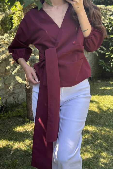 ONE COLOR LACING WOMEN SHIRT BURGUNDY/VISHNJE - 4