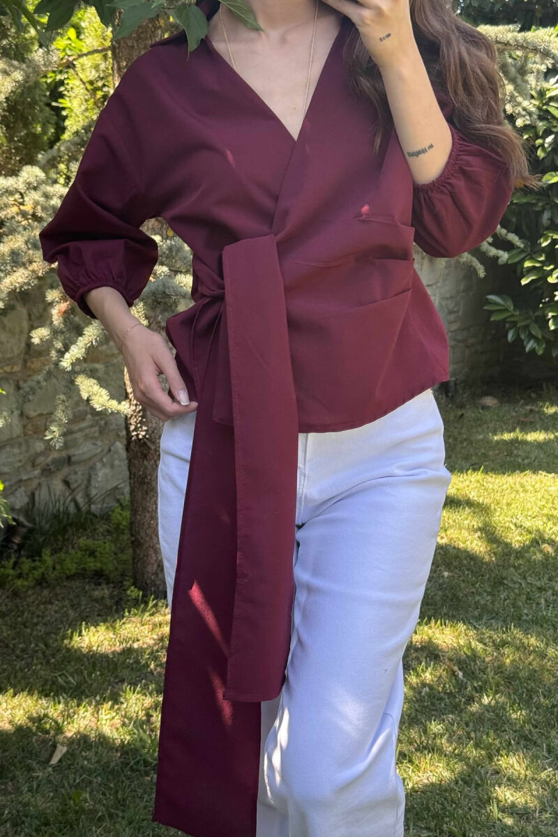 ONE COLOR LACING WOMEN SHIRT BURGUNDY/VISHNJE - 4