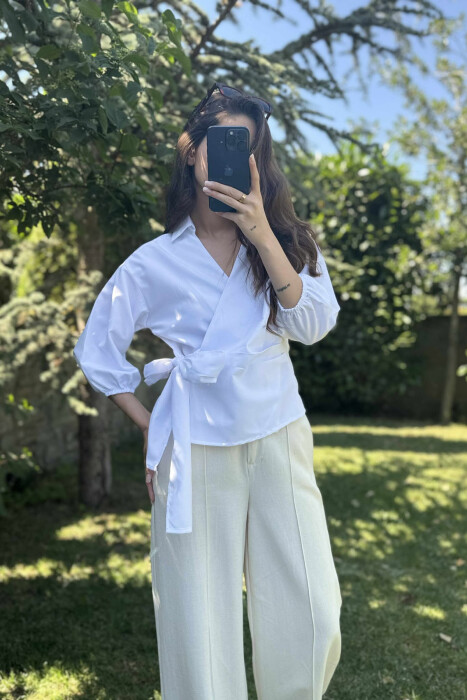 ONE COLOR LACING WOMEN SHIRT WHITE-E BARDHE - 3