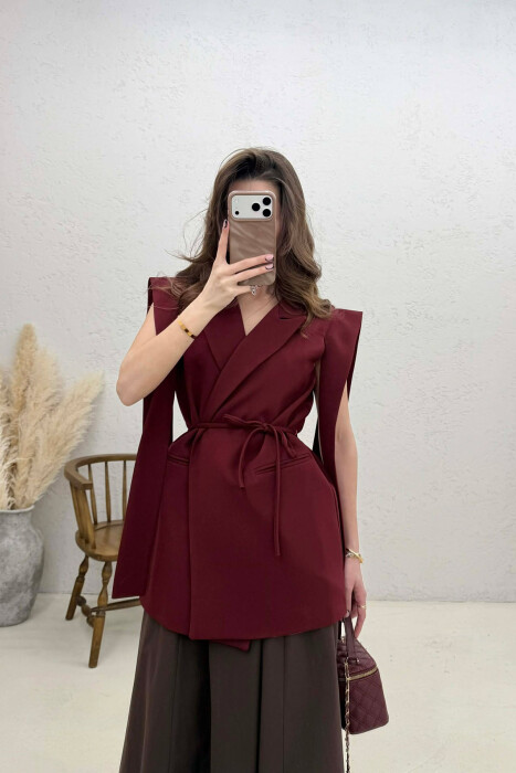 ONE COLOR LACING WOMEN VEST BURGUNDY/VISHNJE - KLAUDIO FASHION