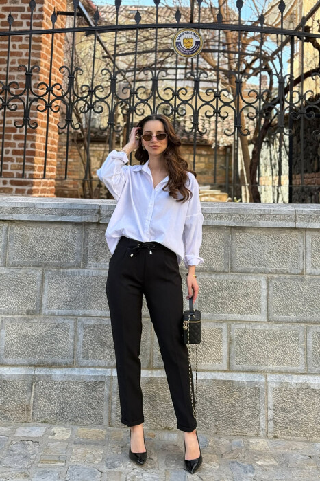 ONE COLOR LACINGS WOMAN TROUSERS BLACK/ E ZEZE 