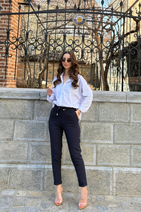 ONE COLOR LACINGS WOMAN TROUSERS BLUE/BLU - 1