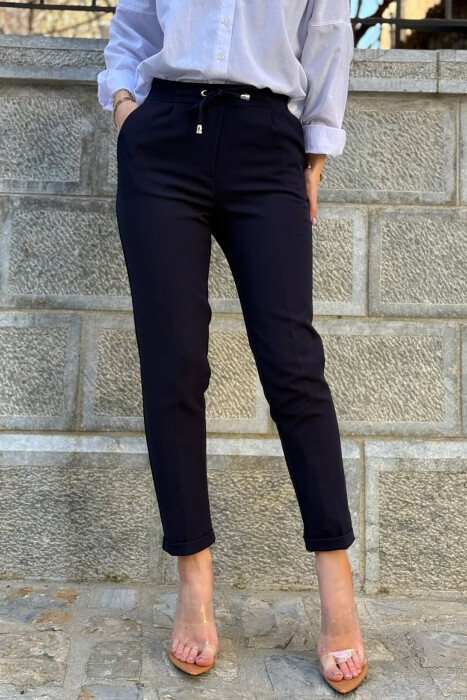 ONE COLOR LACINGS WOMAN TROUSERS BLUE/BLU - 3