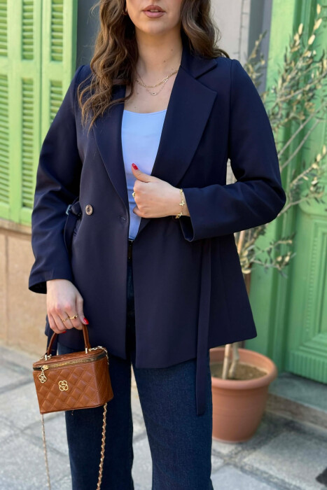 ONE COLOR LACING WAIST WOMAN JACKET BLUE/BLU - 3