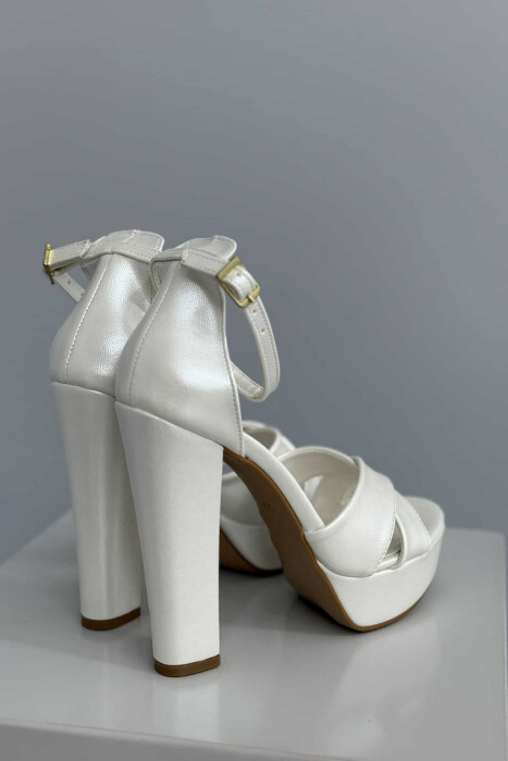 ONE COLOR LEATHER HIGH HEEL WOMEN SANDALS WHITE-E BARDHE - 2