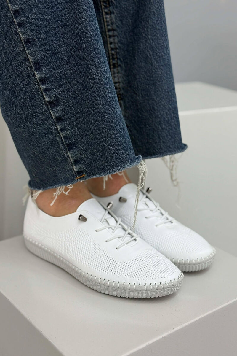 ONE COLOR LEATHER LACING COMFORT WOMEN SNEAKERS WHITE-E BARDHE - 1