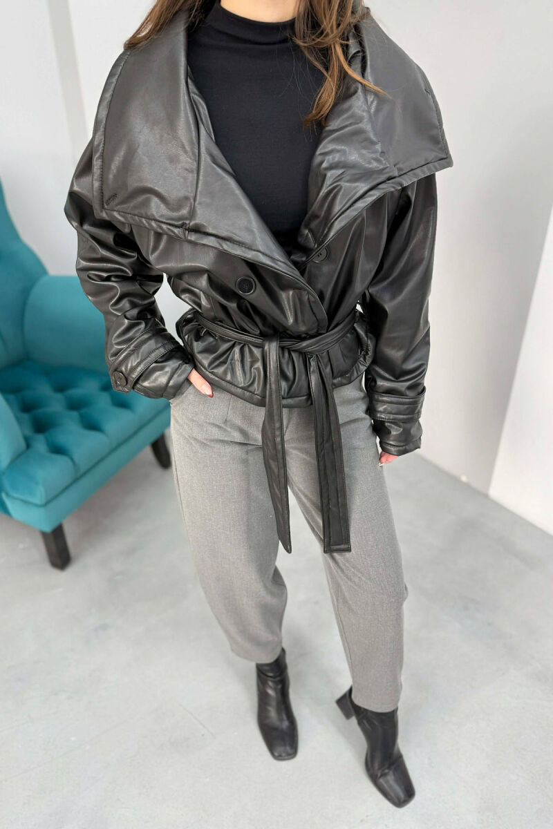 ONE COLOR LEATHER LACING WOMEN JACKET BLACK/ E ZEZE - 2