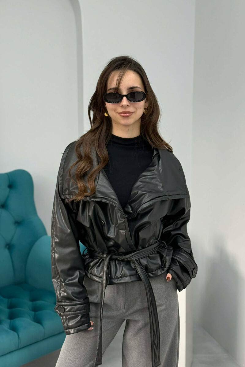 ONE COLOR LEATHER LACING WOMEN JACKET BLACK/ E ZEZE - 3