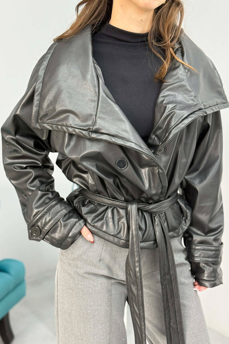 ONE COLOR LEATHER LACING WOMEN JACKET BLACK/ E ZEZE - 4