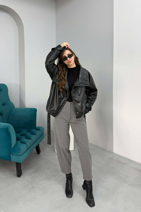 ONE COLOR LEATHER LACING WOMEN JACKET BLACK/ E ZEZE - 6