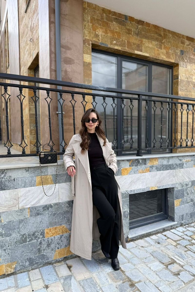 ONE COLOR LEATHER LONG WOMEN TRENCH COAT BEIGE/BEZHE - 2