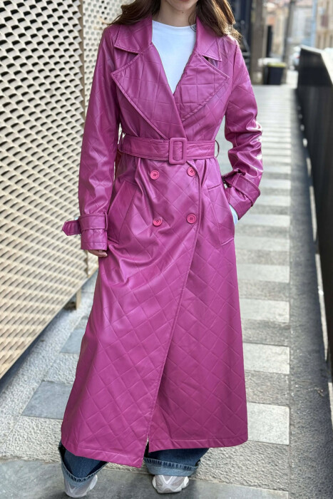 ONE COLOR LEATHER LONG WOMEN TRENCH COAT PURPLE/LEJLA 