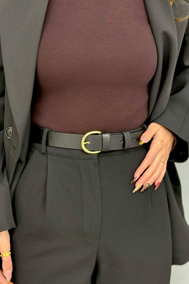 ONE COLOR LEATHER SIMPLE BUCKLE WOMEN BELT BLACK+GOLD/ZEGO - 2