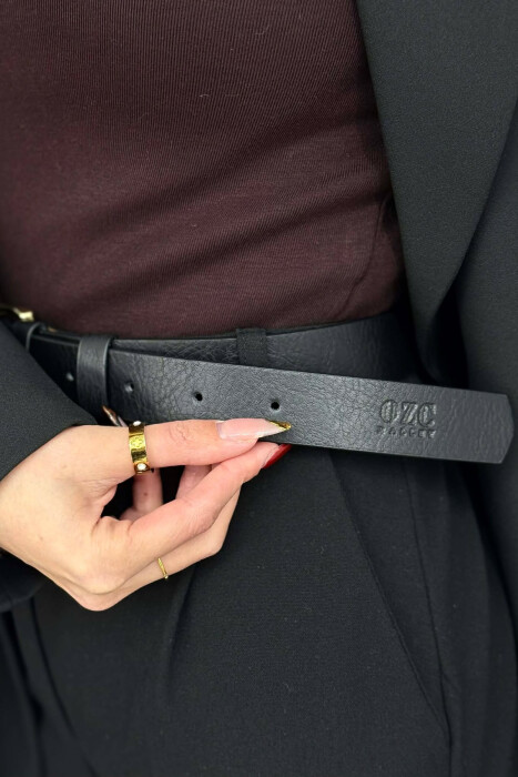 ONE COLOR LEATHER SIMPLE BUCKLE WOMEN BELT BLACK+GOLD/ZEGO - 3