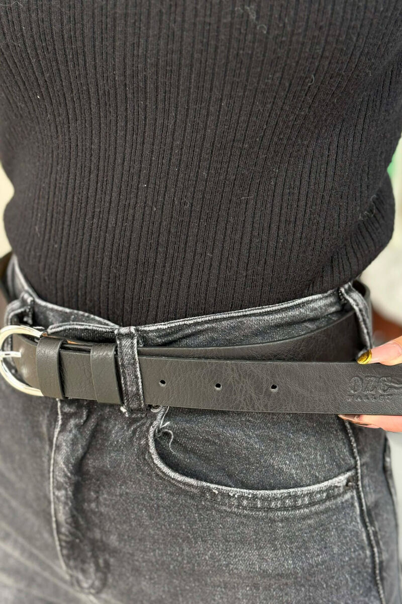 ONE COLOR LEATHER SIMPLE BUCKLE WOMEN BELT BLACK+SILVER/ZEZE+ARGJEND - 3