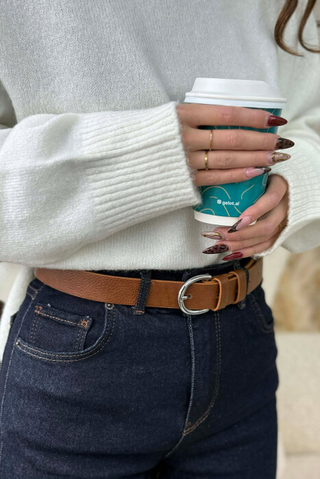 ONE COLOR LEATHER SIMPLE BUCKLE WOMEN BELT BROWN/KAFE 