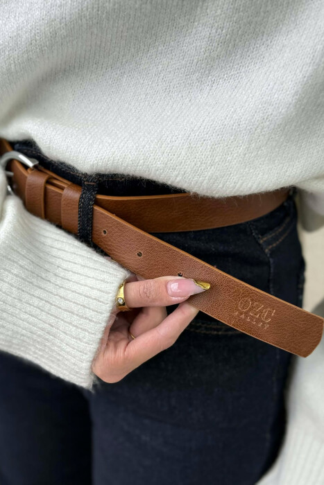 ONE COLOR LEATHER SIMPLE BUCKLE WOMEN BELT BROWN/KAFE - 3