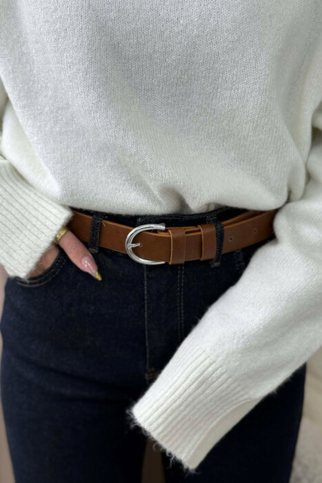 ONE COLOR LEATHER SIMPLE BUCKLE WOMEN BELT BROWN/KAFE - 2