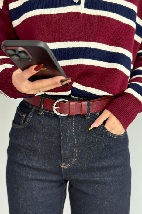 ONE COLOR LEATHER SIMPLE BUCKLE WOMEN BELT BURGUNDY/VISHNJE 