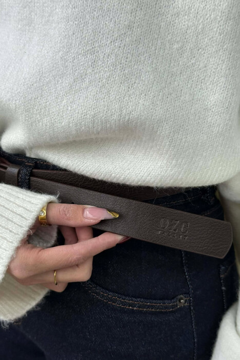 ONE COLOR LEATHER SIMPLE BUCKLE WOMEN BELT DARK BROWN/KAE - 3