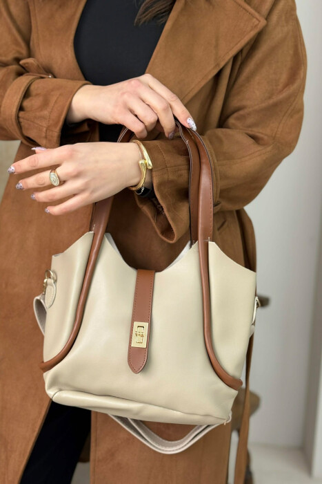 ONE COLOR LEATHER SIMPLE WOMEN BAG BEIGE/BEZHE 