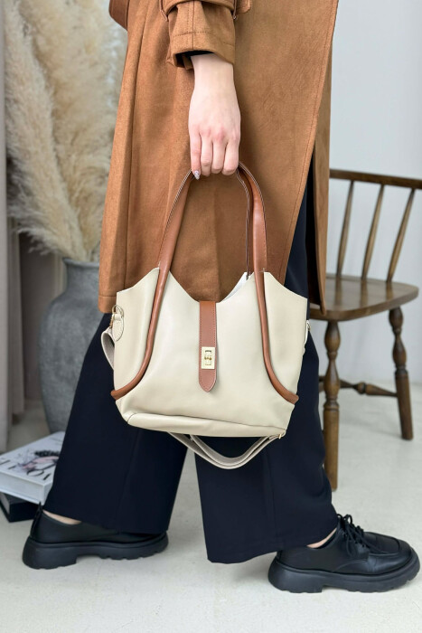 ONE COLOR LEATHER SIMPLE WOMEN BAG BEIGE/BEZHE - 4