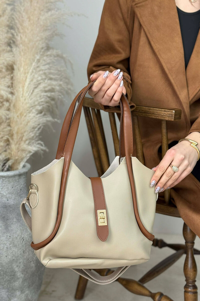 ONE COLOR LEATHER SIMPLE WOMEN BAG BEIGE/BEZHE - 5
