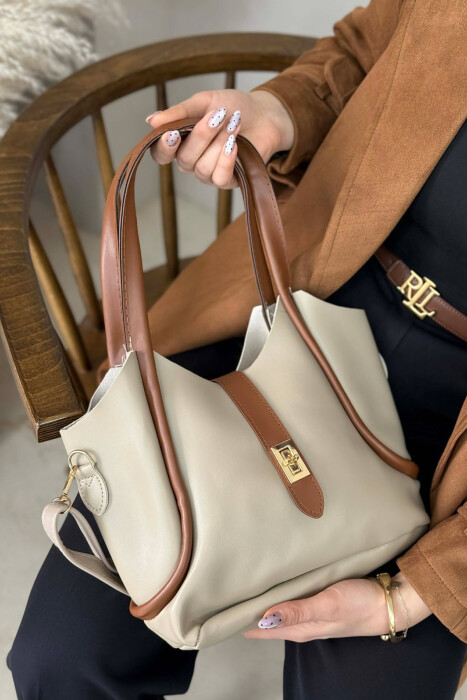 ONE COLOR LEATHER SIMPLE WOMEN BAG BEIGE/BEZHE - 6