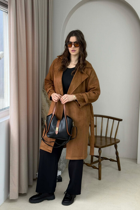 ONE COLOR LEATHER SIMPLE WOMEN BAG BLACK-BROWN/ZEKA - 2