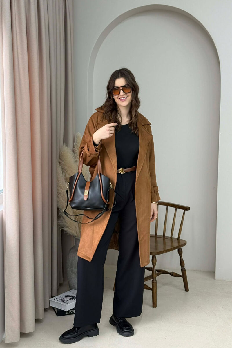 ONE COLOR LEATHER SIMPLE WOMEN BAG BLACK-BROWN/ZEKA - 3