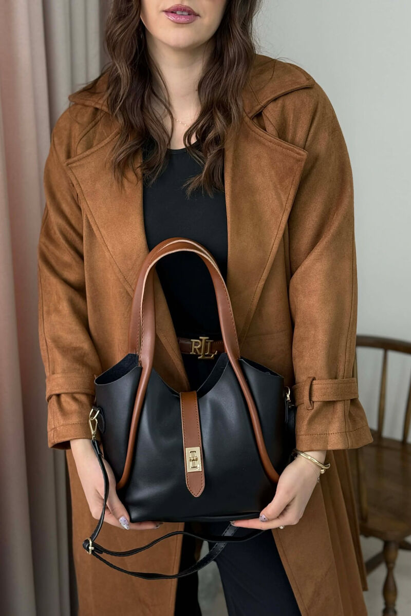 ONE COLOR LEATHER SIMPLE WOMEN BAG BLACK-BROWN/ZEKA - 4