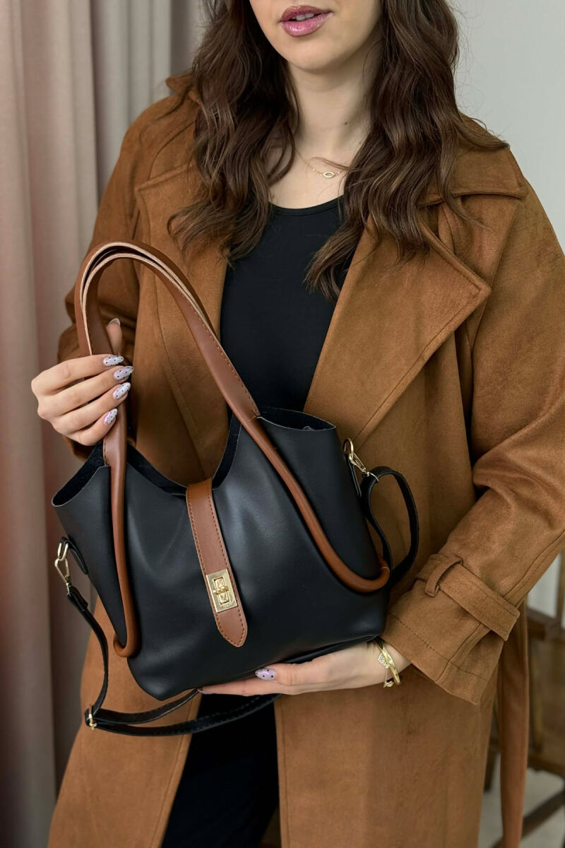 ONE COLOR LEATHER SIMPLE WOMEN BAG BLACK-BROWN/ZEKA - 5