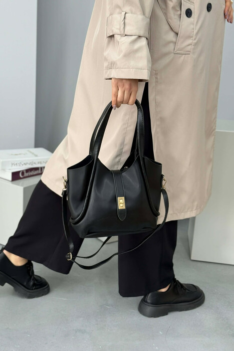 ONE COLOR LEATHER SIMPLE WOMEN BAG BLACK/ E ZEZE - 3