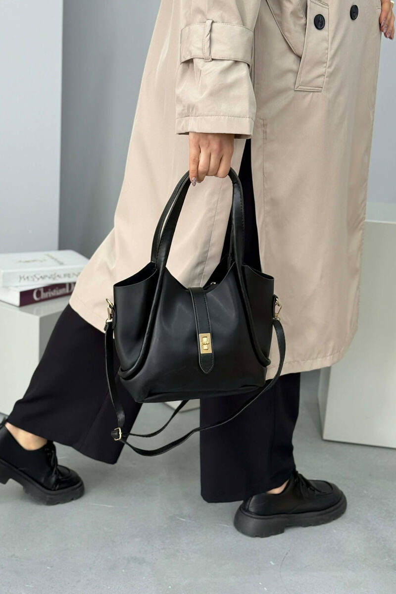 ONE COLOR LEATHER SIMPLE WOMEN BAG BLACK/ E ZEZE - 3