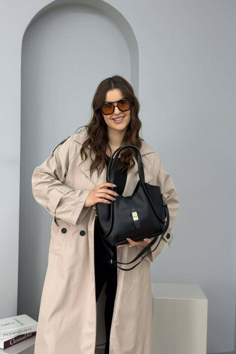 ONE COLOR LEATHER SIMPLE WOMEN BAG BLACK/ E ZEZE - 4