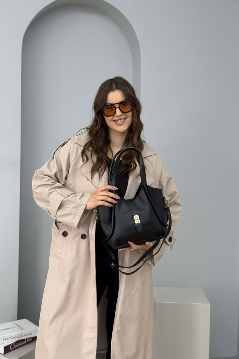 ONE COLOR LEATHER SIMPLE WOMEN BAG BLACK/ E ZEZE - 4