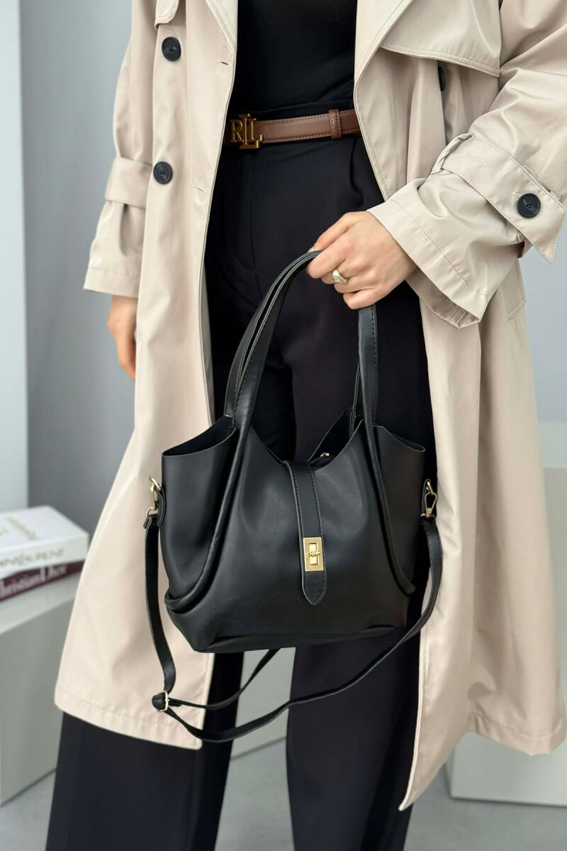 ONE COLOR LEATHER SIMPLE WOMEN BAG BLACK/ E ZEZE - 5