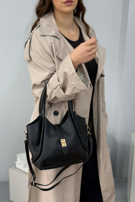 ONE COLOR LEATHER SIMPLE WOMEN BAG BLACK/ E ZEZE 