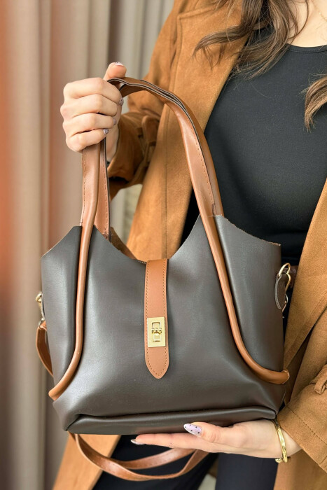 ONE COLOR LEATHER SIMPLE WOMEN BAG BROWN/KAFE 