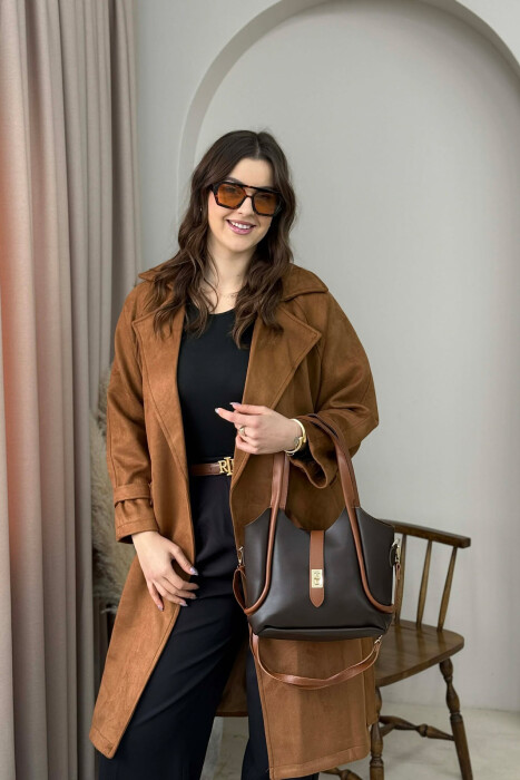 ONE COLOR LEATHER SIMPLE WOMEN BAG BROWN/KAFE - 2