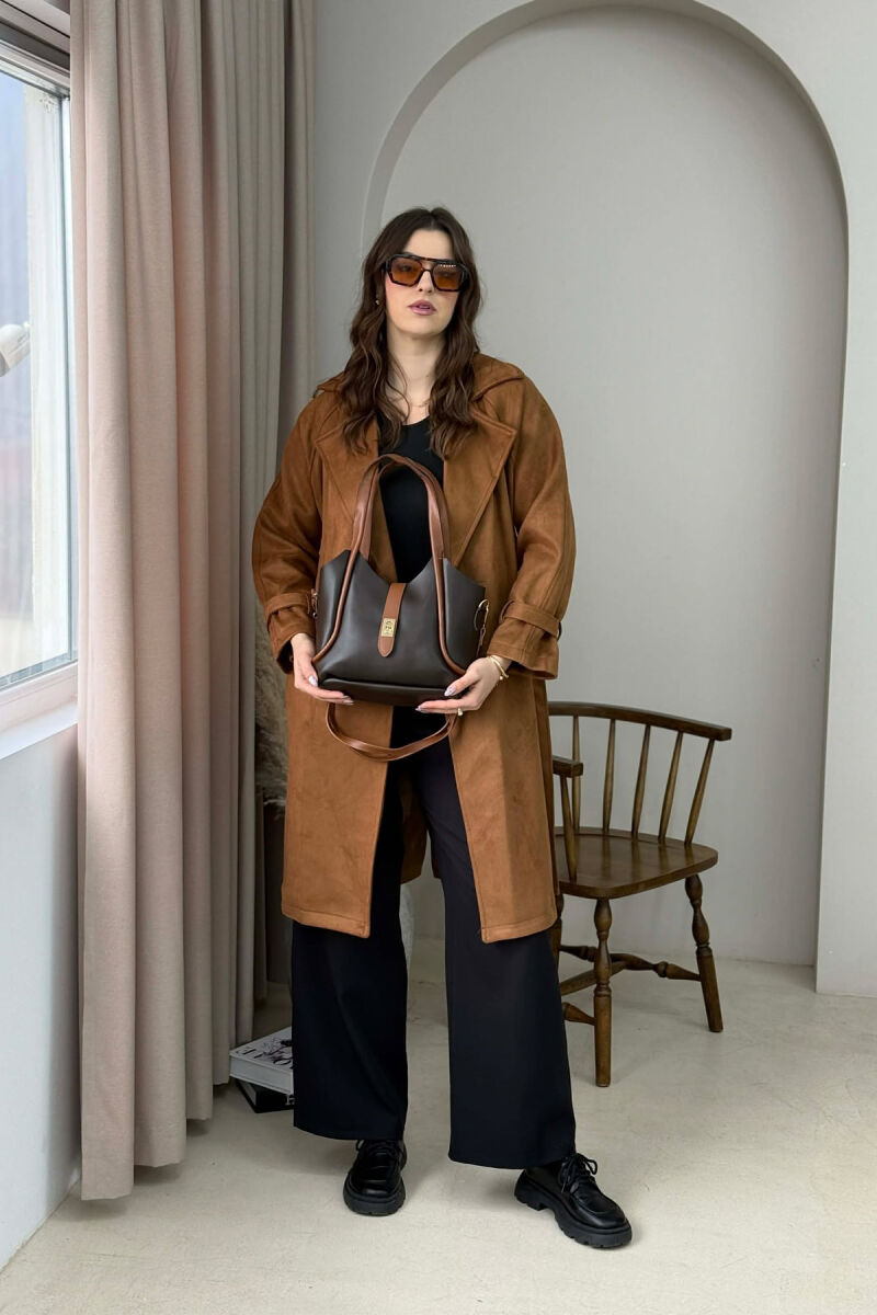 ONE COLOR LEATHER SIMPLE WOMEN BAG BROWN/KAFE - 4