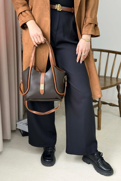 ONE COLOR LEATHER SIMPLE WOMEN BAG BROWN/KAFE - 5