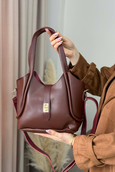 ONE COLOR LEATHER SIMPLE WOMEN BAG BURGUNDY/VISHNJE 