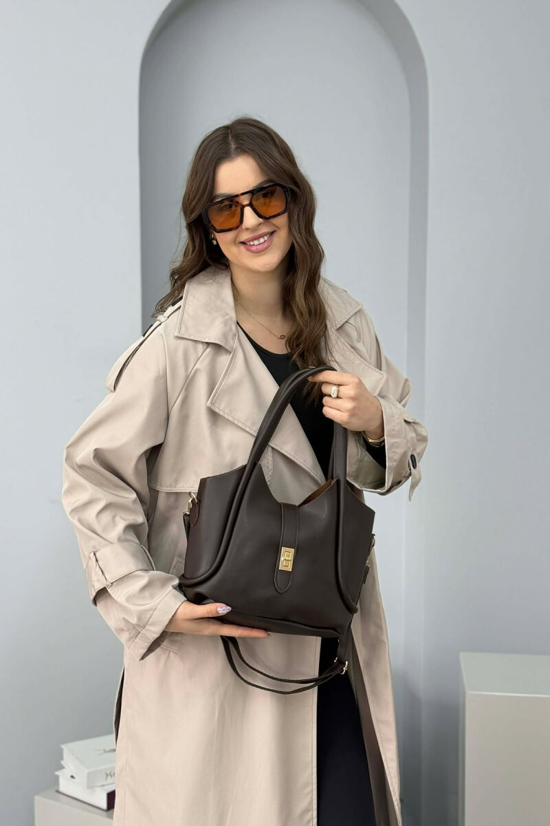 ONE COLOR LEATHER SIMPLE WOMEN BAG DARK BROWN/KAE - 2