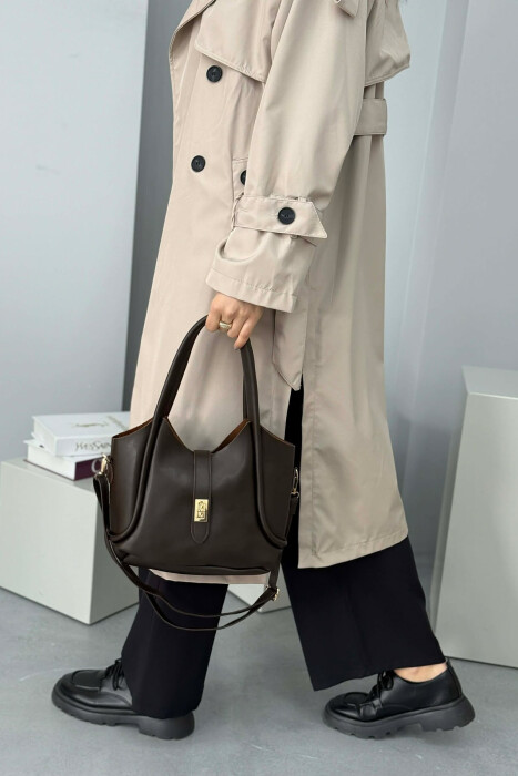 ONE COLOR LEATHER SIMPLE WOMEN BAG DARK BROWN/KAE - 5