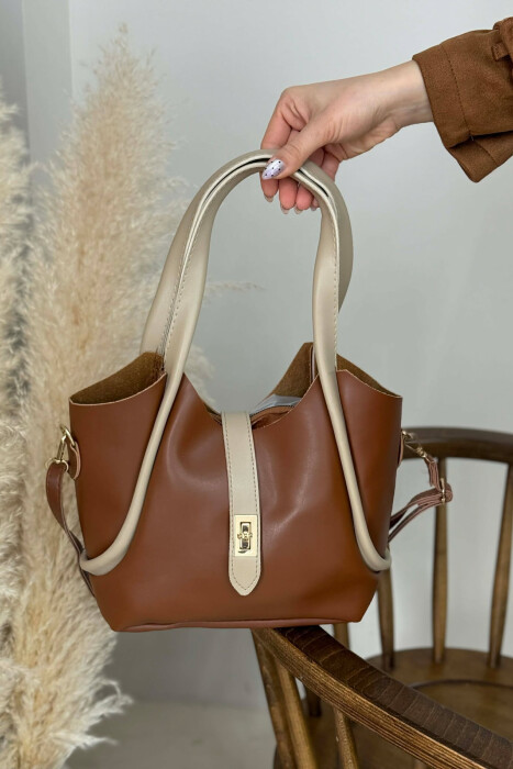 ONE COLOR LEATHER SIMPLE WOMEN BAG LIGHT BROWN/KAZB 