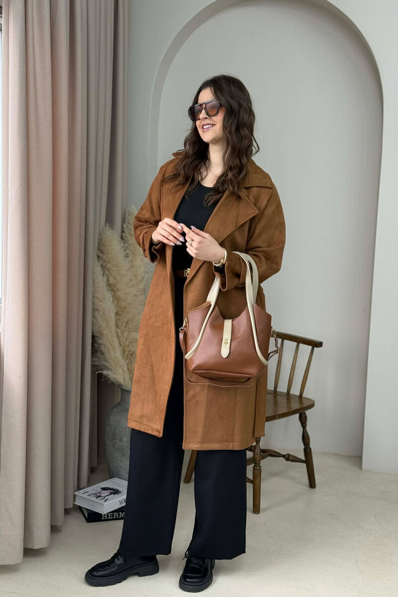 ONE COLOR LEATHER SIMPLE WOMEN BAG LIGHT BROWN/KAZB - 3