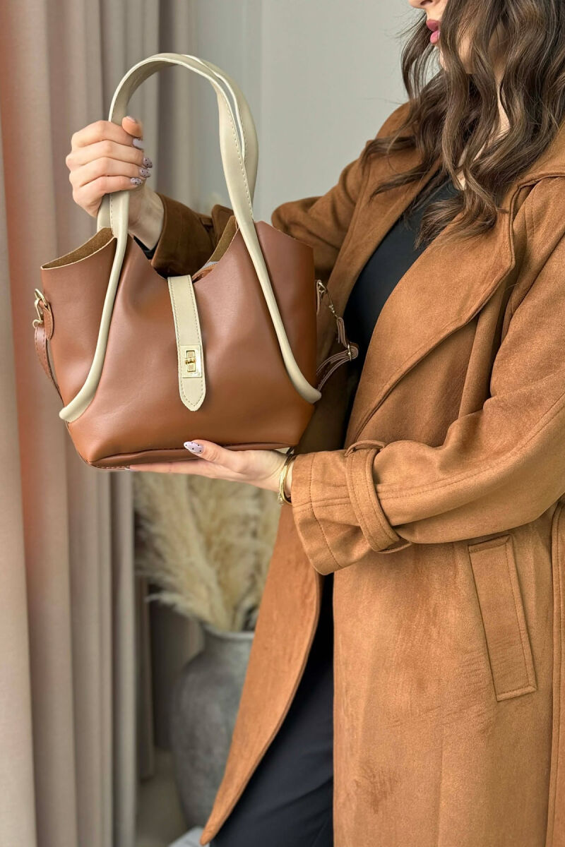 ONE COLOR LEATHER SIMPLE WOMEN BAG LIGHT BROWN/KAZB - 4