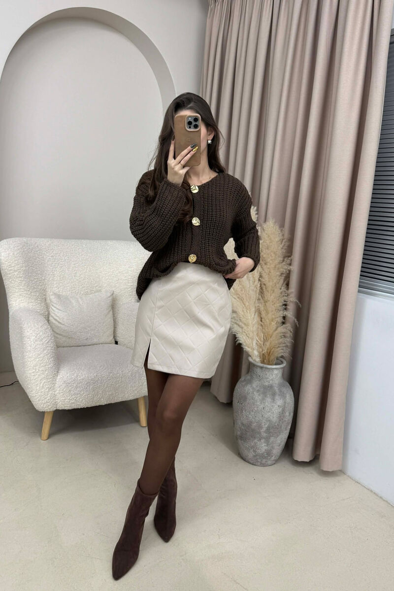 ONE COLOR LEATHER SIMPLE WOMEN SKIRT BEIGE/BEZHE - 3
