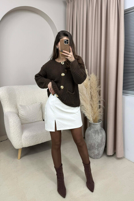 ONE COLOR LEATHER SIMPLE WOMEN SKIRT WHITE-E BARDHE - 2